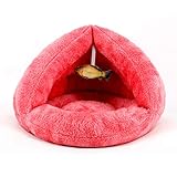 HFF Pet Nest, Katzenstreu, Winter, Warm, Geschlossen, Matt, Universell, Kleiner Hundehütte, Heimtierbedarf, Verdickung, (Pink, Dunkelgrau) (Farbe : Rosa, größe : M:47 * 35 * 33cm)