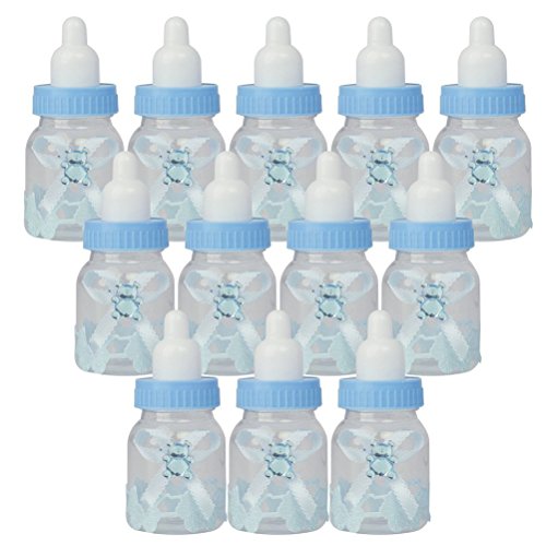 VORCOOL 12pcs Feeder Style Candy Bottle Gift Box Baby Shower Favors (Blue)