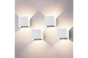 wisdom line Applique da Parete Interno/Esterno 4 Pezzi, 9W 4000K Bianco Neutro, IP65 Impermeabile, Angolo Illuminazione Regolabile 0-120°, Moderna per Corridoio Camera da Letto Bagno,Bianco