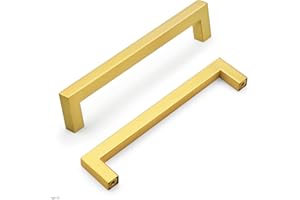 Probrico 160mm Cabinet Pulls Gold Cabinet Handles Stainless Steel Drawer Pulls Cupboard Square Bar Handles Wardrobe Knobs 5 Pack