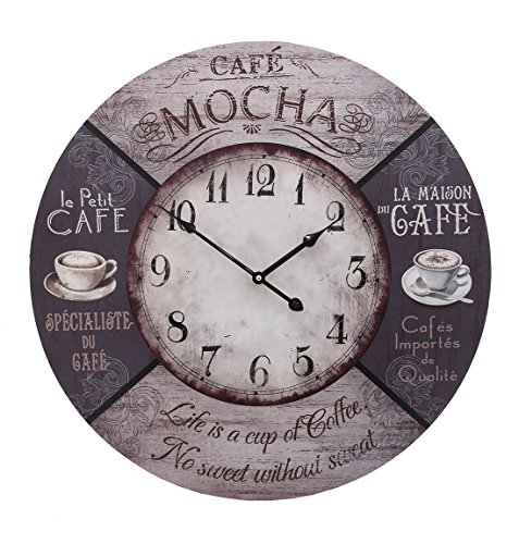 Alice's Collection - Grand Horloge Mural en Bois MDF - Style Vintage - Diametre 60cm