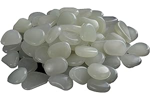PETSTIBLE 50Pcs Glow In The Dark Pebbles Stones Luminous, Glow In The Dark Pebbles Luminous Stones Garden Walkaway Aquarium Fish Tank (White)