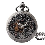 Easy Go Shopping Kreative Ausrüstung geschnitzt Retro Taschenuhr Boutique schwarz ausgehöhlte doppelte offene mechanische Taschenuhr mit Kette