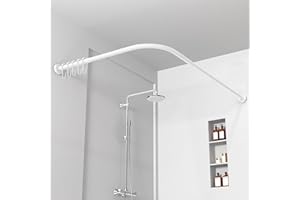 Home Flair White Shower Curtain Rail | Non Rust L Shaped Shower Curtain Rail | Adjustable Shower Curtain Pole | Shower Rail Kit