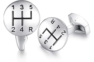 HONEY BEAR Spinki do mankietów dla mężczyzn, stal nierdzewna okrągła przekładnia samochodowa Speed Stick Retro, na prezent ślubny biznesowy (srebrny), 17mm, Stal nierdzewna, Bez kamienia