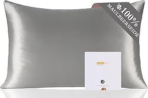 ZIMASILK Kissenbezug aus 100% Seide für Haare und Haut. Doppelseitige 19 Momme Reine Maulbeerseide Kissenhülle mit Reißverschluss, 1 Stück.(40x60 cm, Silber-Grau)