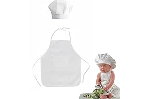 SICAILU Newborn Baby Chef Costume Photography Photos Prop Hat + Apron Outfit for Boys 5-12 Months White Chef Hat Apron Set Studio Little Chef Costume Infant Toddler Cosplay Party Costumes (White, S)