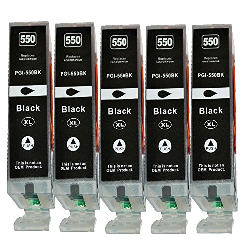 5 XL Patronen Schwarz kompatibel zu Canon Pixma Pgi 550 550XL BK PGBK mit Chip und Füllstand