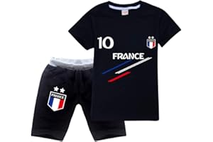 FORLCOOL Ensemble Football France 2 étoiles Jogging Enfant Garçon Fille T-Shirt+Short Deux pièces Ensembles de Sport