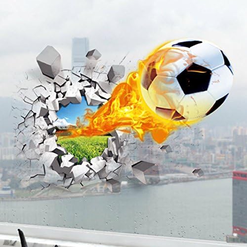 AUVS® 3D Self-adhesive Removable Break Through the Wall Vinyl Wall Sticker/Mural Art Decals Decorator (Flying Fire Football (50*70cm))