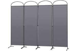 Angel Living Biombo Separador de 4 Paneles con el Techo y la Base en la Forma Curv, Decoración Elegante, Separador de Ambientes Plegable, Divisor de Habitación, 224x182 cm (Gris)