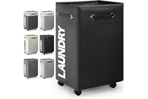Rieeyrslza Cesto della Biancheria con Ruote 74L Cesto Portabiancheria Sporca con Rotelle Portabiancheria Pieghevole in Tessuto Oxford Multifunzione Cesto Portaoggetti (Nero o2)