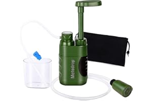 Metadrop Pompe de Filtration d'eau Filtre à eau Interchangeable en 0,01 Micron, 4 Niveaux Filtration, équipement Portable d'urgence et de Survie Pour le Camping en Extérieur, la Randonnée