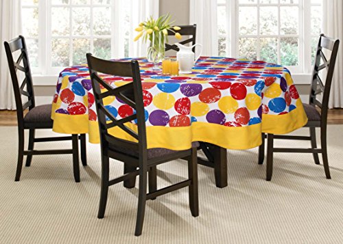Lushomes 4 Seater Titac Printed Dining Table Cover (60 inches Diameter, Single Pc)