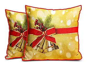 DreamVio Jute Exclusive Merry Christmas Decorative Throw/Pillow Covers, Cushion Covers for Gifting, Living Room, Bed Room, Sofa,Chairs Pack/Set of 2 (Multicolour, Size 12 x 12 Inches)