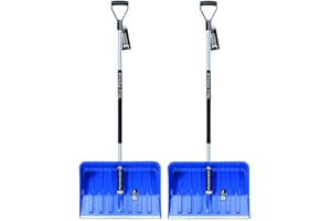 PAFEN 2 palas de nieve ergonómicas, para pequeñas y grandes cantidades de nieve, hoja de plástico, borde de aluminio, mango de aluminio con zona de agarre separada
