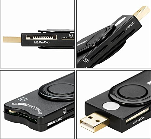 Rocketek USB Chipkartenleser / SmartCard Reader | Plug&Play | Power/Status-LED | USB bus-powered | HBCI Fähig | Windows 10-kompatibel | Unterstützt SD | Micro SD | M2 | MS | SIM-Karten - 5