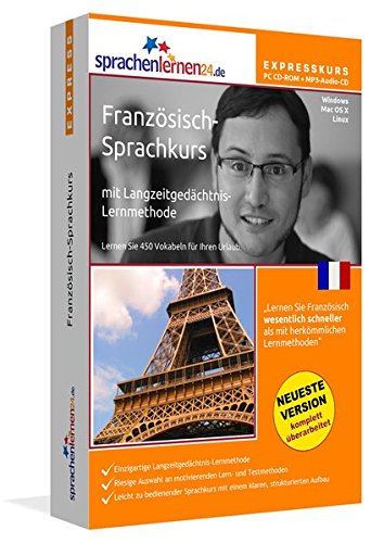 Preisvergleich Produktbild Französisch-Expresskurs mit Langzeitgedächtnis-Lernmethode von Sprachenlernen24: Fit für die Reise nach Frankreich. Inkl. Reiseführer. PC CD-ROM+MP3-Audio-CD für Windows 10,8,7,Vista,XP / Linux / Mac OS X