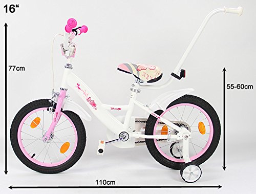Clamaro ‚Butterfly 2017‘ Kinderfahrrad 12, 16 oder 20 Zoll für Mädchen mit Schiebestange und Stützrädern, inkl. Rücktrittbremse gemäß DIN EN 14765:2005, Mädchenfahrräder für 3, 5 oder 6 Jährige – Farbe: Butterfly Weiß/Rosa - 8