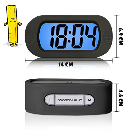 ZHPUAT Digital-Wecker Tischuhr mit Silikonhülle Snooze Bunten Licht Stoßfest ideales Geschenk Für Kinder(Schwarz) - 4