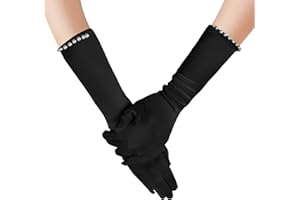 NICEYEA Guantes de Niña Princesa - Largos de Satén Con Perlas y Cuentas - Accesorios para Disfraz, Vestido de Novia y Comunión