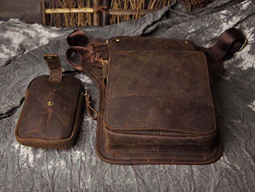 Le'aokuu Herren Leder Hüfttasche Gürteltasche Radfahren Schulter Tropfen Bein Tasche Beutel 3108 braun
