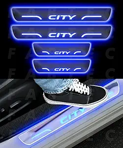 FABTEC Car Door Foot Step Led Sill Plate Compatible for City (Set of 4PCS, Blue)