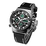 Sansee Double Movement Wecker Quarz Armbanduhr Leder Sport Herren Uhr-NORTH Männer 's drei Grad wasserdichte Quarzuhr N - 6022 (Schwarz)