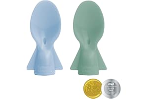 Cherub Baby Universal Reusable Non-Spill Baby Food Pouch Squeeze Spoon Topper Attachment 2 Pack with Travel Case (Cerulean/Sage)