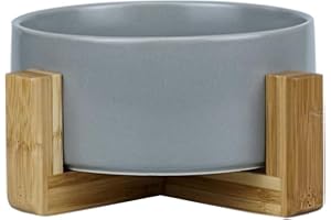 HCHLQLZ Gris Ceramica Comedero Perro y Comedero Gato - 850 ml - En un Elegante Soporte de bambú - También Adecuado para Perros Grandes/Grandes felinos