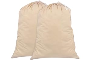 Wäschesack 2er-Set - 71 x 91 cm, 100% Baumwolle, strapazierfähiger Wäschesammlersack mit Kordelzug – 75 l extra groß faltbare