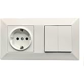 Jandei - Schuko Plug 2P+T 16A and Double Switch Switch, 230V, Elegant Interior Wall Decoration, Easy to Install, Includes Fra