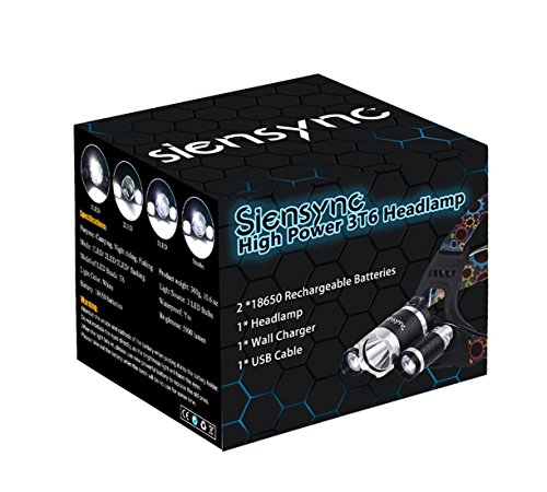 Siensync 5000 Lumen LED Kopflampe, super helle wasserdichte 4 Modi Kopflampe, 3x CREE XM-L XML T6 Led Stirnlampe, Scheinwerfer Taschenlampe für Outdoor Reiten Nachtangeln Wandern Camping - 8