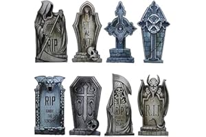 JOYIN Paquete de 8 Decoraciones de Patio de Lápida de Halloween, Letreros de PVC de 42 cm de Alto para Fiestas de Halloween, Casas Embrujadas, Cementerios