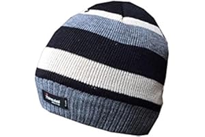RockJock Boys Striped Thinsulate Thermal Beanie Fleece Lined Winter Hats Warm Fashion (Stone)