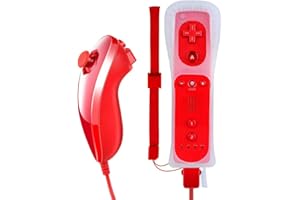 YiYunTE 2 In 1 Telecomando Motion Plus per Wii e Wii U Game Remote Controller Motion Plus e Nunchuk Controller per Wii e Wii U con Custodia in Silicone e Cinturino da Polso - Rosso
