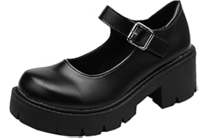 ULALAZA Piattaforma da Donna Mary Janes Scarpe Sweet Toe Caviglia Lolita Piattaforma Gotica Scarpe con décolleté Scarpe con Plateau Grosse Scarpe Eleganti in Pelle Verniciata