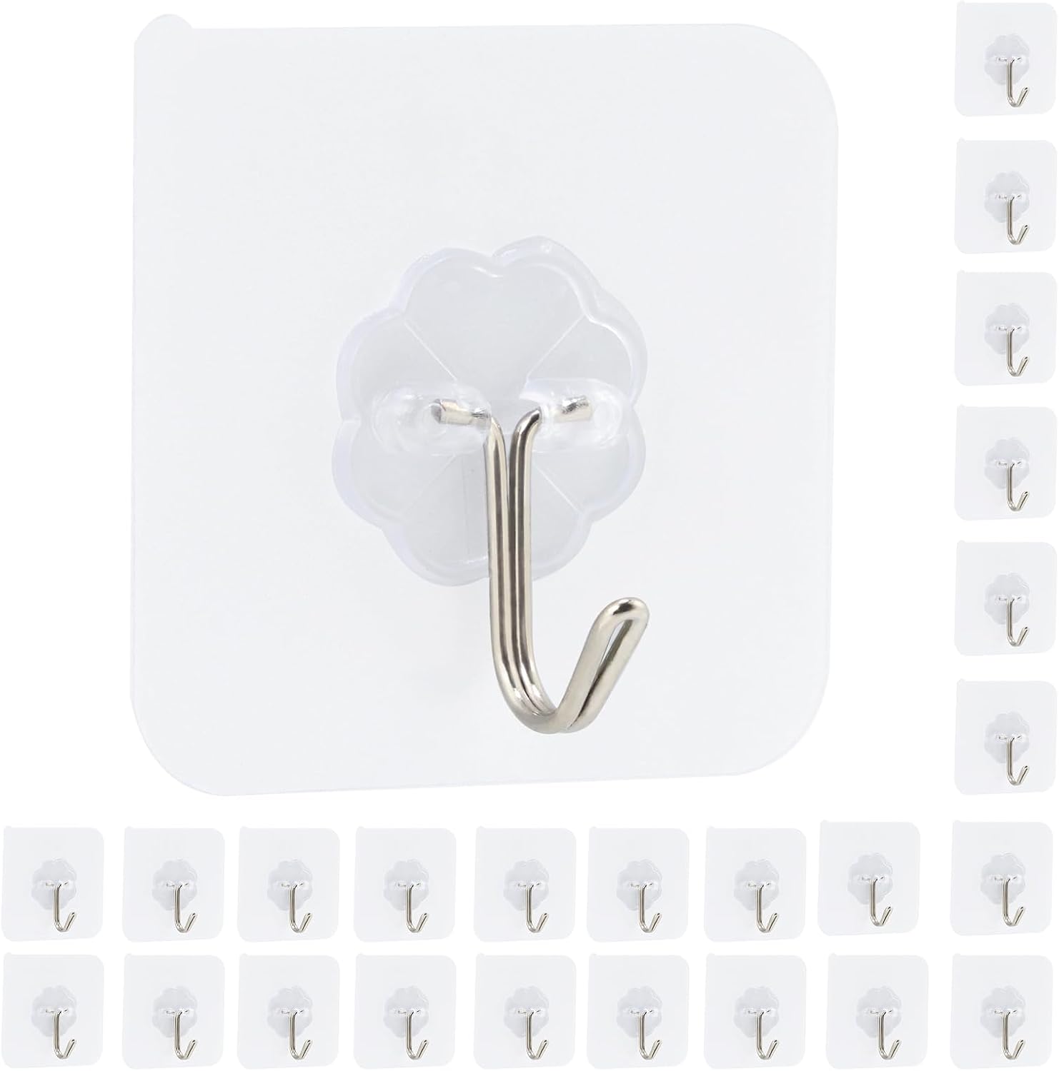 Elalove Ganchos Adhesivos para Pared 24 Unidades, Colgadores Adhesivos Resistentes de 10kg, Ganchos Adhesivos Transparentes sin Clavos, Cuelga Cuadros sin Clavos para Baño, Cocina, Multiusos