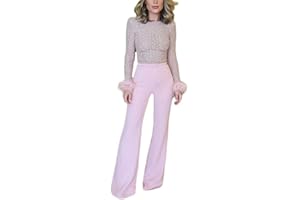 Minetom Jumpsuit da Donna Elegante Maniche Lunghe Tinta Unita Paillettes Playsuit Tuta Cerimonia Cocktail Overall Monopezzi Tutine