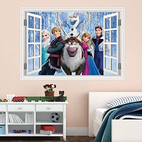 Disney Frozen Fenster Ganzes Mehrfarbig Wandkunst Sticker Abziehbild Wandsticker Kinderzimmer Transfer Grafik Druck - Multi, Multi, L 100cm (W) x 70cm (H)