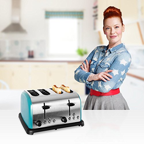 Klarstein Toaster Edelstahl-Toaster (Vintage-Design, für 4 Scheiben, 1650W, Bagel-Funktion, Auftau- und Aufwärm-Funktion, 6-stufig einstellbarer Bräunungsgrad) türkis - 3