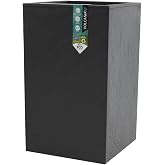EDA Volcania'Up 36 Litre Tall Square Flower Pot, Faux Stone Decoration, Water Retention Area, 29.5 x 29.5 x 49.5 cm, Anthraci