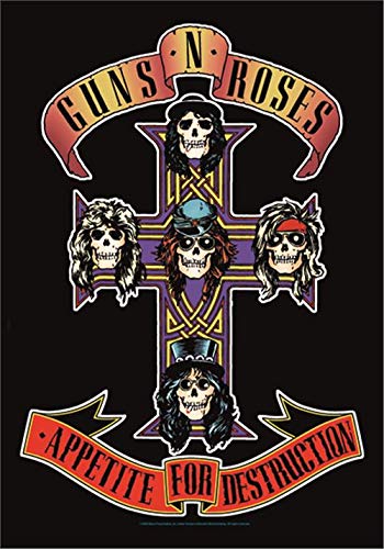 Heart Rock Bandiera Originale Guns N' Roses Cross, Tessuto, Multicolore, 110x75x0.1 cm