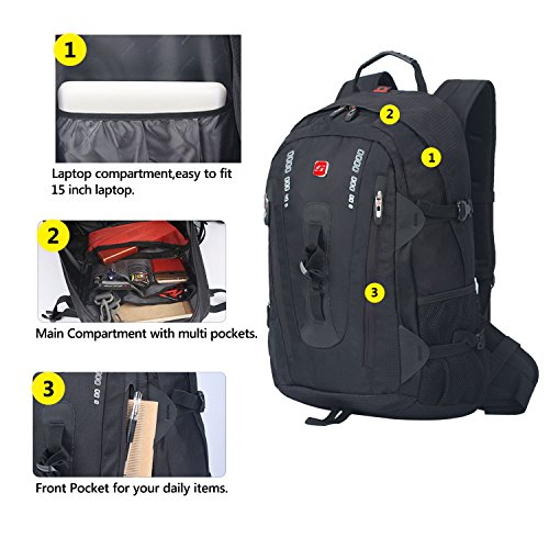 Wasserabweisender Laptoprucksack Gro  er Tagesrucksack f  r Freizeit  Alltag  Outdoor  Reisen  Schule  Arbeit BB4329MBK 