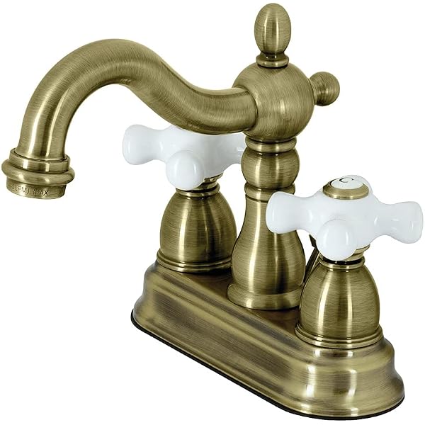 Kingston Brass KS7612BX English Vintage Centerset Lavatory Faucet – 4-3/4" Polished Brass, Ceramic Cartridge, Pop-Up Drain Included