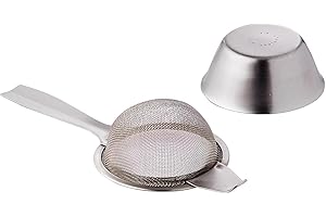 Acense Stainless Steel Tea Strainer and Bowl, Ultra Fine Mesh Tea, Traditional Shape, Stainless Steel Arm, Includes: [1 Single Arm Tea Strainer, 1 Bowl], Safe, Durable, Size: 6cm (Dia)/2.5" (Dia)