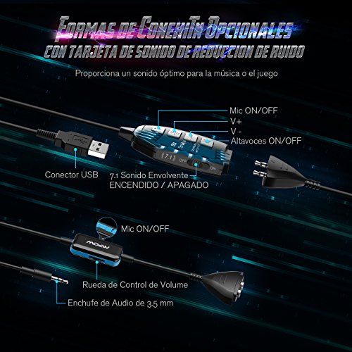 Mpow EG1 Auriculares Cascos Gaming con Mlvente 7 1  Auriculares Cables con Cancelaci  n de Ruido y Audio de Alta Definici  n Potentes Bajos  Auriculares de Diadema Micr  fono y Sonido Envon micr  fono para Videojuegos para PC PS4  2 A  os Garant  a