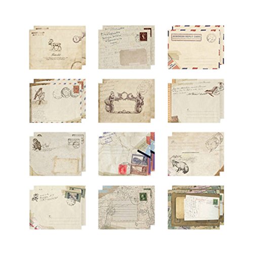 Souarts Mini Petite Enveloppe en Papier Motif Rétro DIY Scrapbooking Cadeau 9.5x7.2cm Lot de 12pcs