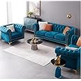 ANTIQUE WOOD ART Modern & Classic 4 Seater Fabric & Valvet Tufted 3+1=4 Chesterfield Sofa for Living Room, Dining Room, Hallway and Office. (Teal Green-2)