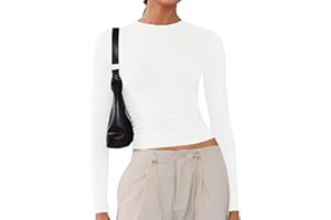 ARCFEETORY Women's Soft Long Sleeve Shirts Crew Neck Tops Basic Tees Stretchy Going Out Crop Tops Y2K Slim Fit T-Shirts